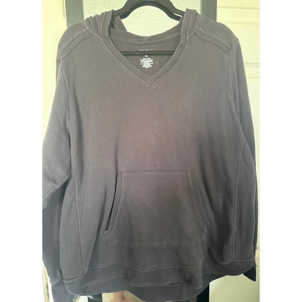 Tek Gear Ultrasoft Fleece Hoodie V-Neck Sweatshirt Mens 1X‎ Black Pullover